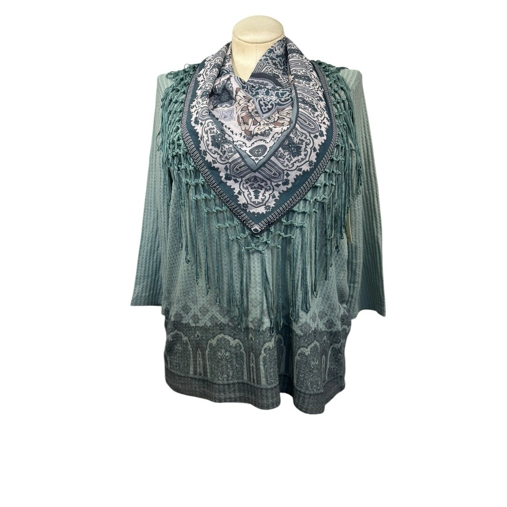 Women's NWT M Cactus + Pearl Green Tunic With Scarf‎